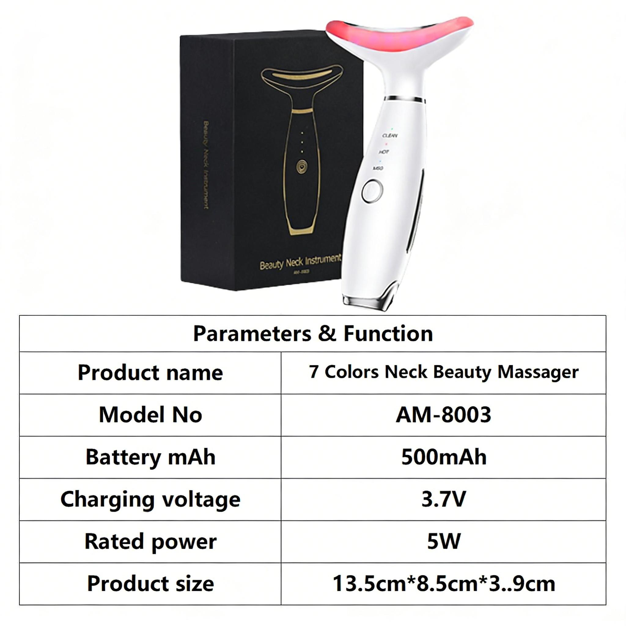7 Colors LED Face & Neck Beauty Massager with 3 Modes (Vibration + Heating), Rechargeable Home Skin Care Tool, Thoughtful Christmas & Halloween Gift for Girls