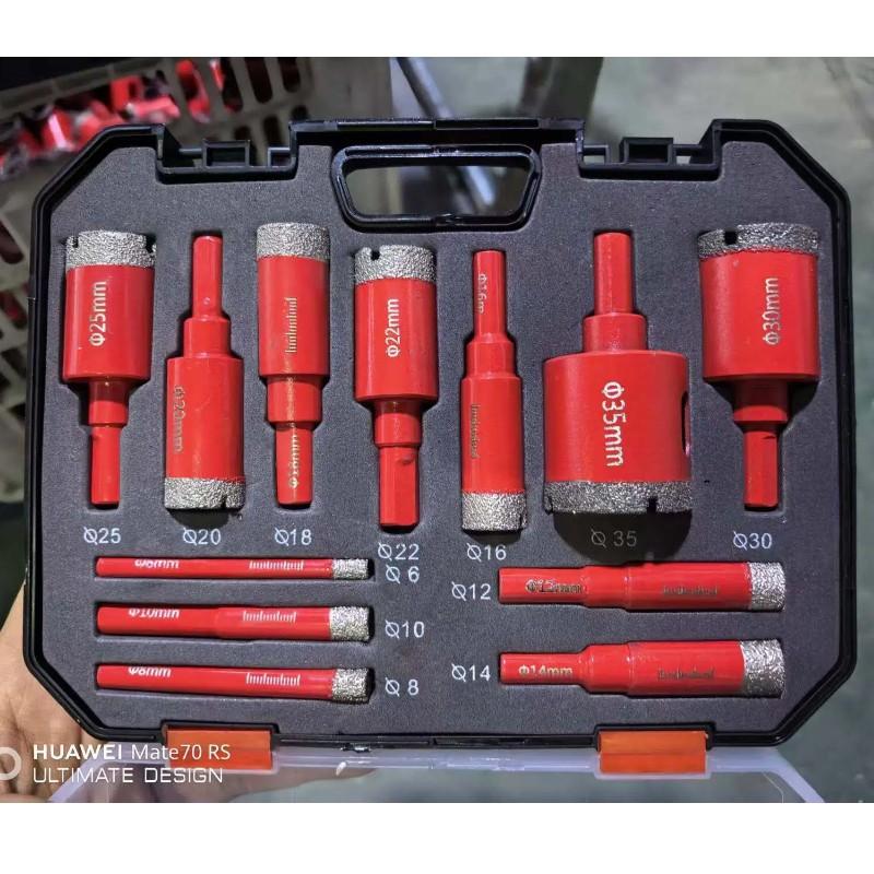 12-Piece Diamond Coated Dry Drill Bit Set Diamond Drilling Bits for Efficient Drilling, Ideal for Granite, Marble, Glass Tile and Ceramics