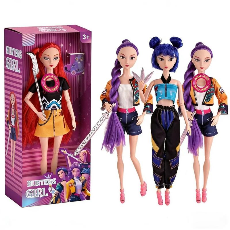 New Year Gift Demon Hunter Girl Doll with Musical Instrument Accessories, Jointed Toy Doll, Christmas & Birthday Present,,Demon Hunters Kpop Merch