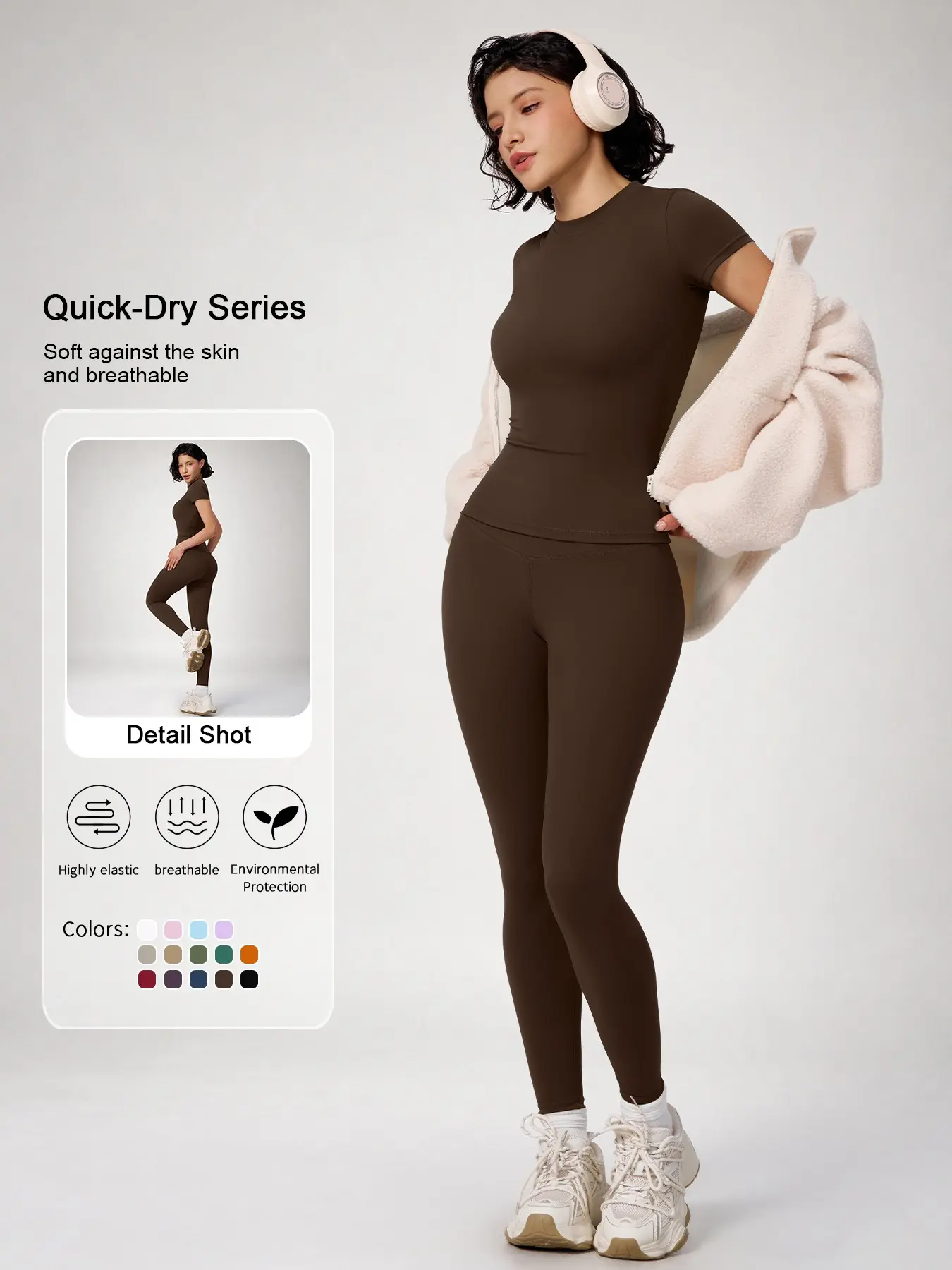 Women's Two-Piece Round Neck Tee & High-Waist Leggings Set, Sporty Comfy Breathable Quick-Drying Outfit for Yoga, Gym, Workout, Running and Cycling, Fitness Activewear, Athletic Workout Set, Workout Set, Fitness Clothes, Sports Wear