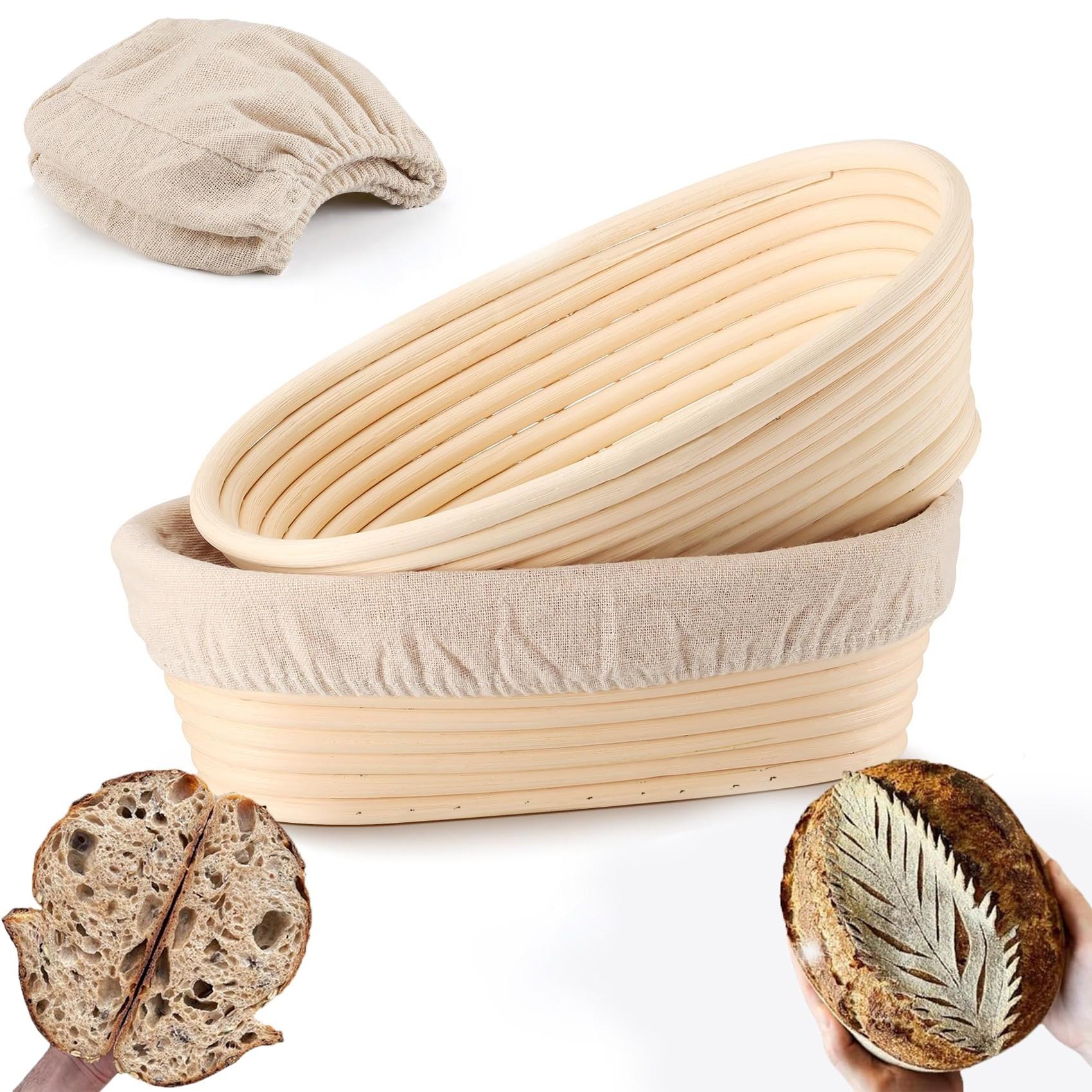 Bread Proofing Baskets Set of 2 10 inch Oval/9 inch Round Shaped Dough Proofing Bowls w/Liners Perfect for Professional & Home Sourdough Bread Baking