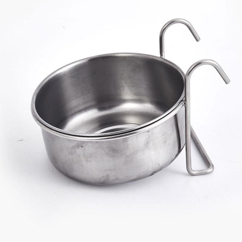 A non-spillable stainless steel hanging dog bowl with gripper, Hanging Feeder, hanging dog cage feeding basin to protect the neck
