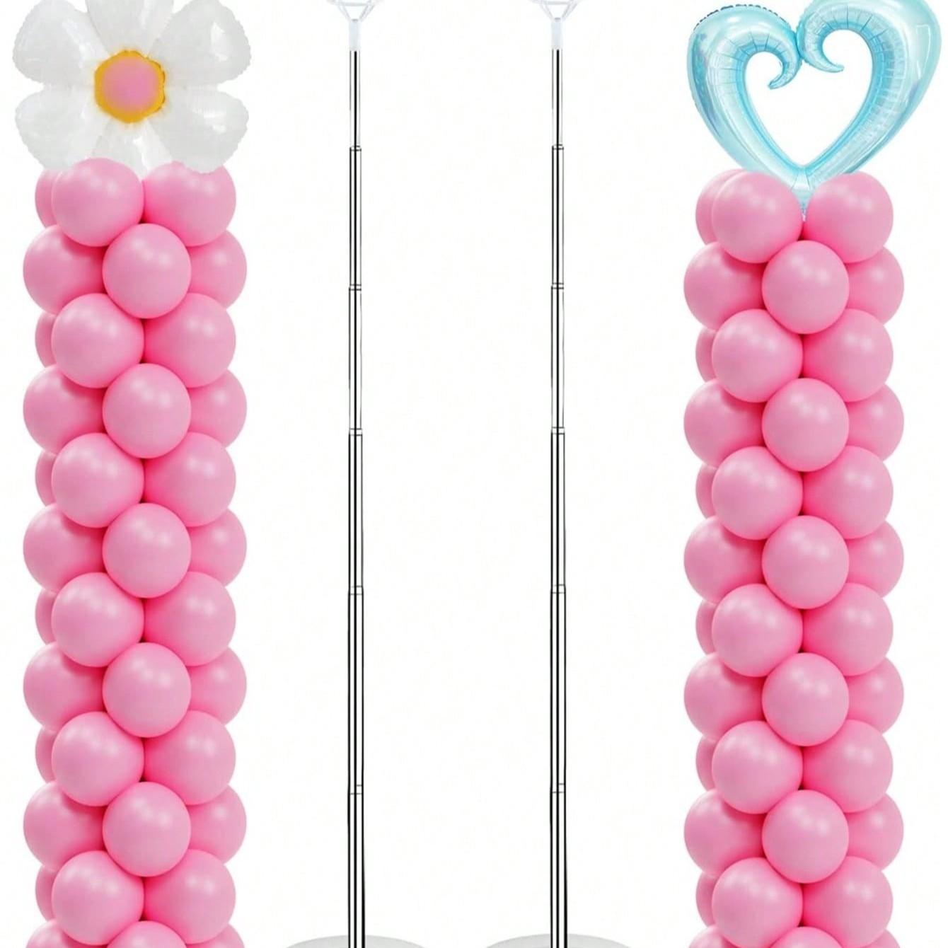 1/2 Sets Adjustable Height Metal Balloon Column Stand Set, Party Decoration Background, 7 Feet, Ideal for Holidays, Weddings, Birthdays, Graduations