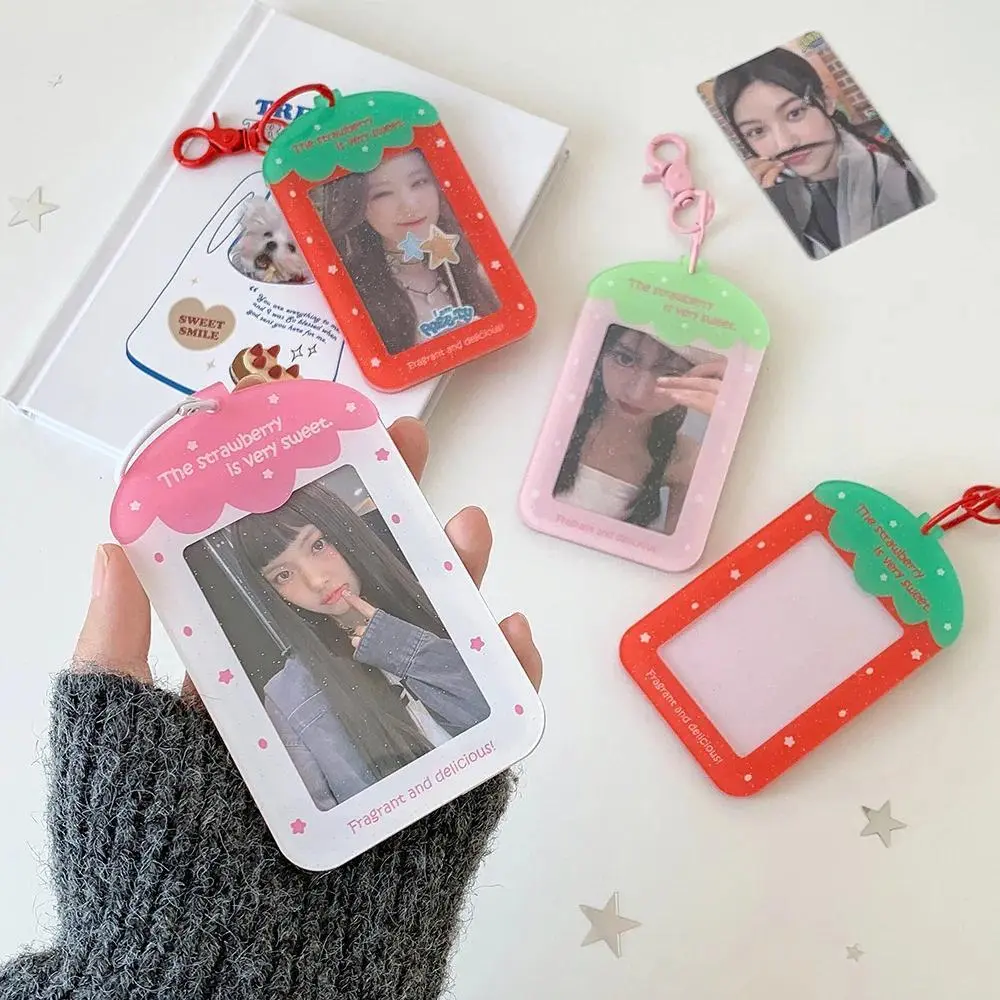 INS Korean Fashion Strawberry Card Holder Trendy Girl Idol 3in Photo Storage Keychain Bag Plush Pendant Decorative Card Bag Gift