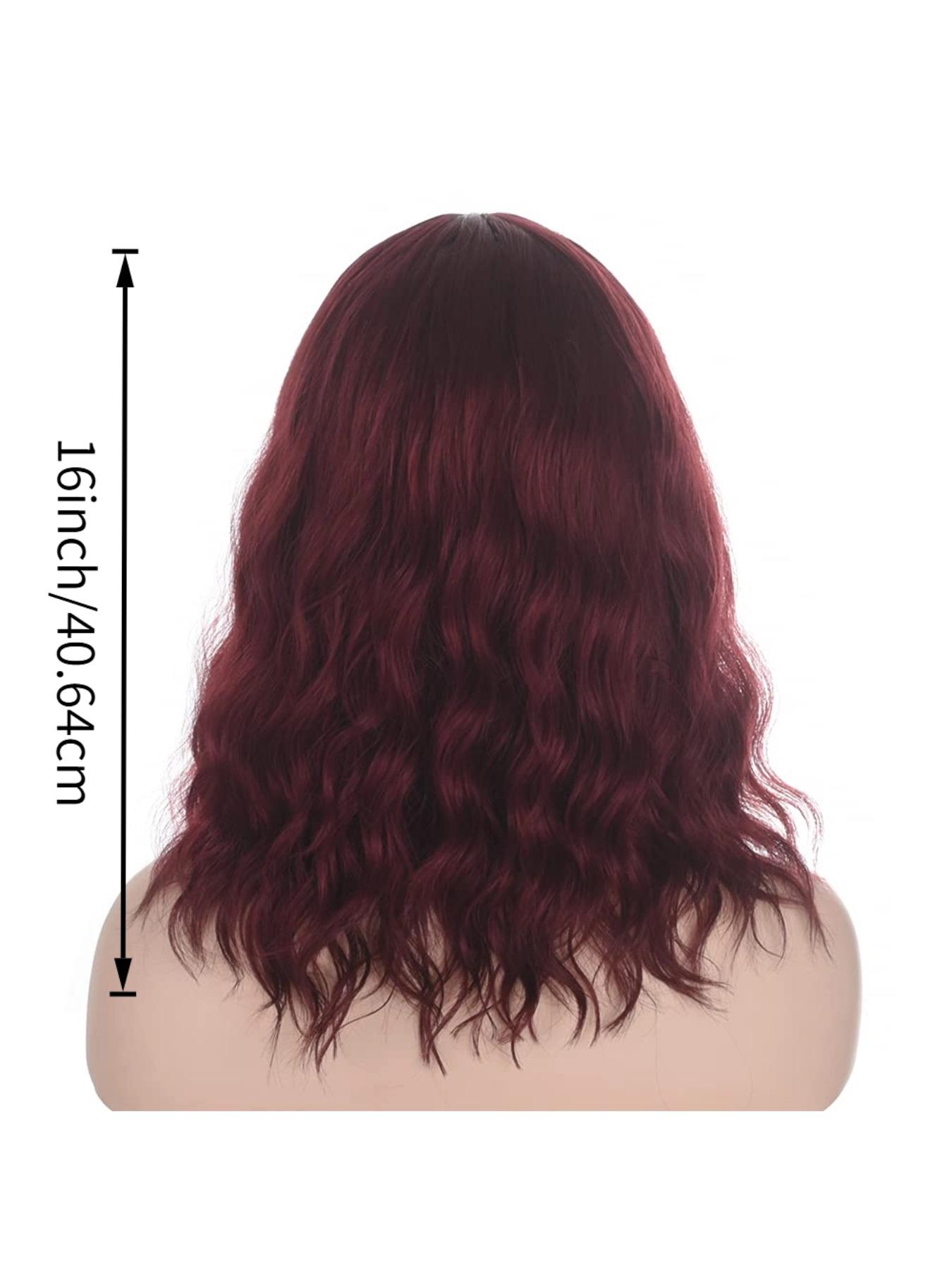 Short Wine Red Wig with Bangs Bob Curly Wavy Hair Wigs for 