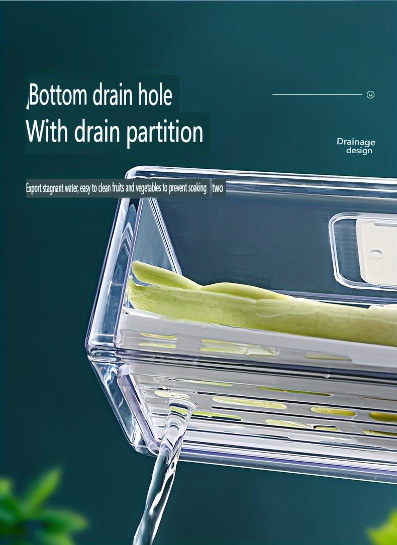 Transparent Rectangular Plastic Storage Box, Stackable Drainage Food Container, Kitchen Refrigerator Organizer, Drawer Style, Fridge Organizer