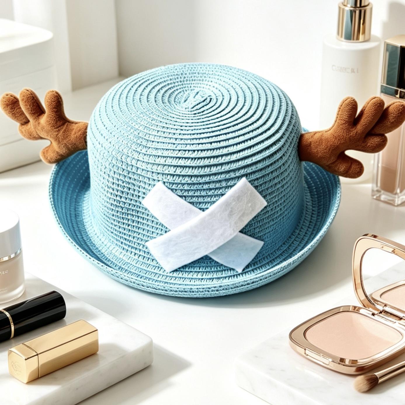 New two-dimensional anime straw hat, One Piece cartoon hat, cosplay accessory with round top and antlers, summer sunshade, gift for friends party