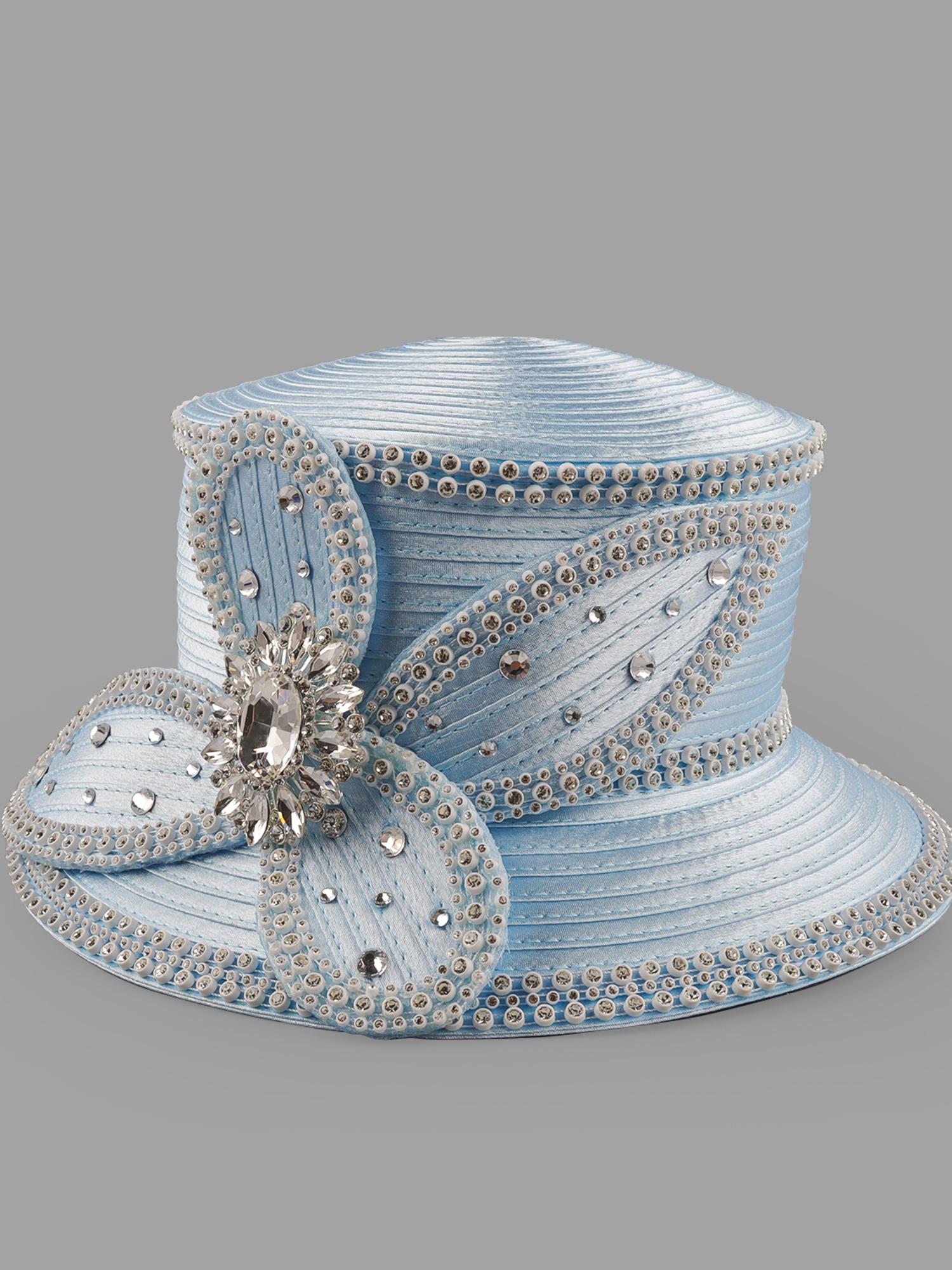 Elegant Women's Church Hat, Vintage Satin Rhinestone Bridal Hat, Party Tea Derby Hat, Sun Protection Wide Brim Hat, Sunday Church Hat