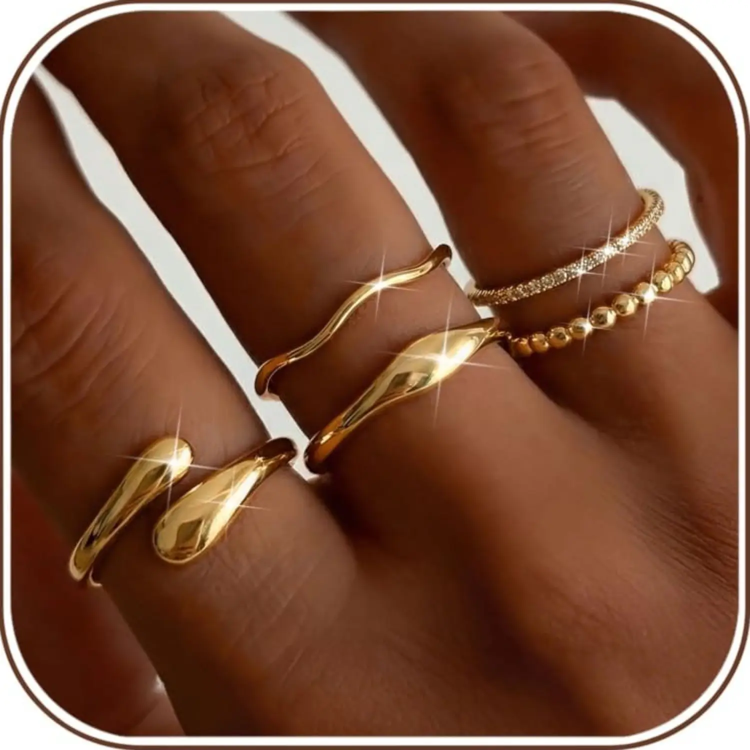 FIASASO Gold Rings for Women Non Tarnish Stackable Chunky Wedding Ring Set 14K Plated Gold Ring Size 5-10, Stackable Rings for Women, Waterproof Stacking Thumb Ring, Promise Engagement Wedding Bands
