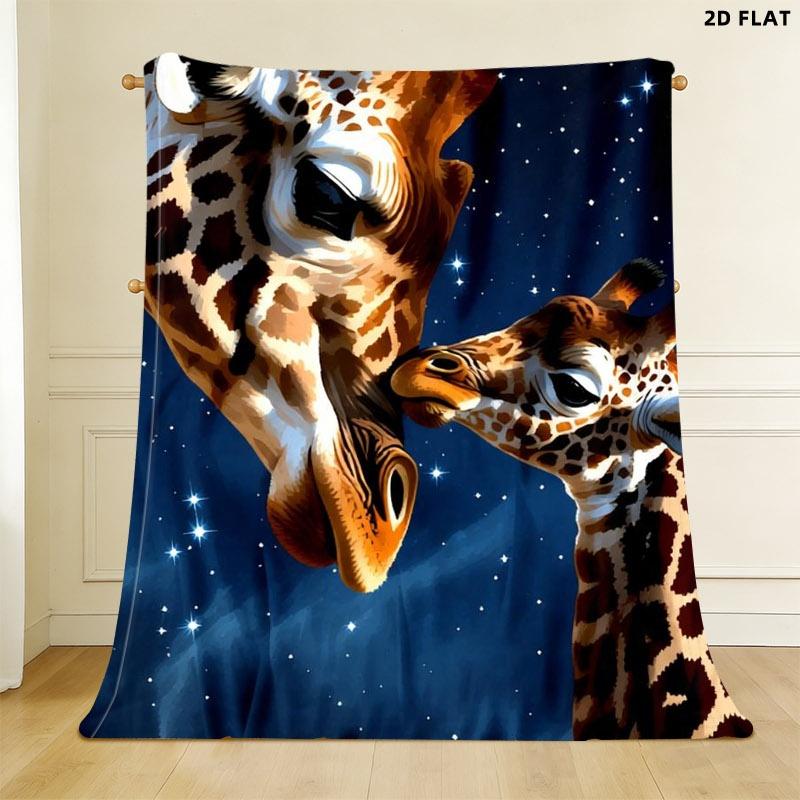 Giraffe Print Throw Blanket, Single - sided Printed, Multiple Specifications Available, Warm Cozy for Nap/Relaxation, Soft Flannel Material, Ideal for Adults, Serene Starry Night Giraffe Design, Perfect for Home/Office Lounging