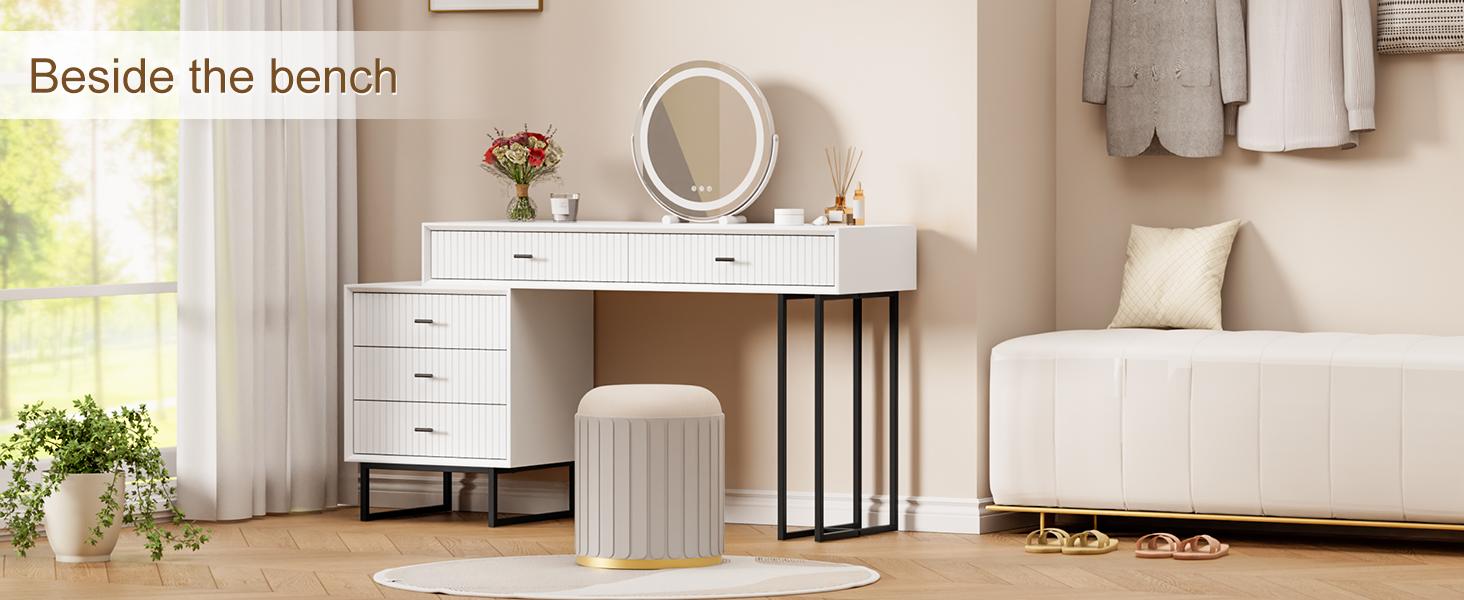 Large Vanity Desk with Drawers,Makeup Vanity Set with Movable 3-Drawer Chest,Modern Makeup Vanity Dressing Table