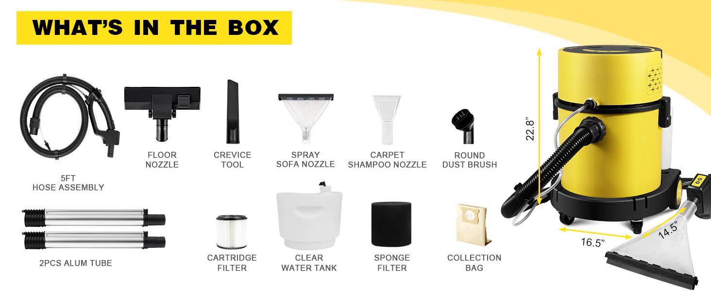 PRETEC 6 Gallon Wet & Dry Vacuum Cleaner – 20 kPa Powerful Suction, 5-in-1 Multi-Purpose Cleaner with 15 ft Cord, Quiet 80 dB Operation – Ideal for Dog Hair, Garage, Home & Car