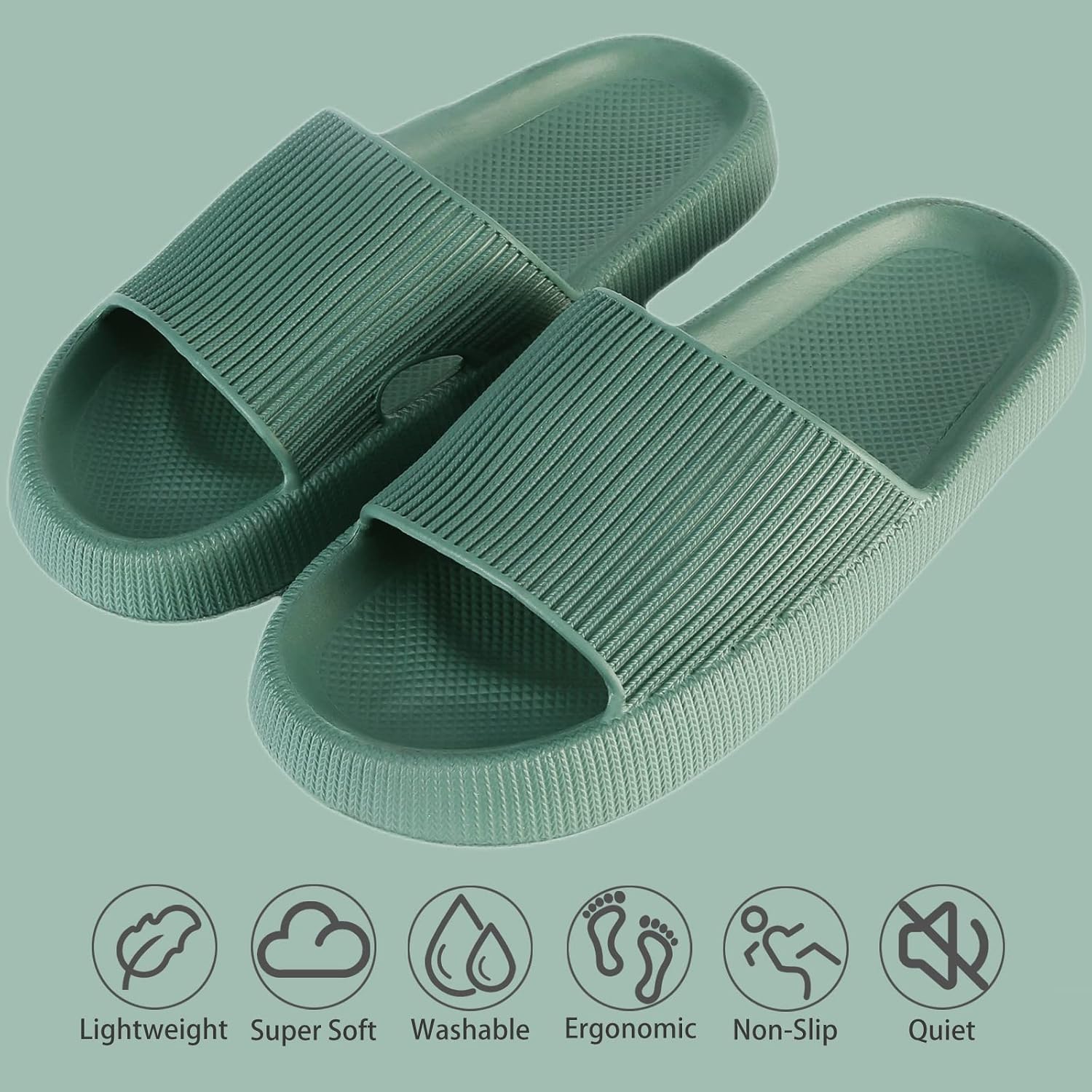Women and Men, Pillow House Slippers Shower Shoes Indoor Slides Bathroom Sandals, Ultimate Comfort, Lightweight, Thick Sole, Non-Slip, Easy to Clean