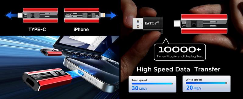 EATOP USB 256GB 512GB 1TB Flash Drive Intended for iPhone iPad, Memory Stick Storage for Photos and Videos Backup, Compatible with iPhone iPad Android PC, Plug and Play, No Application Required (1 PACK)