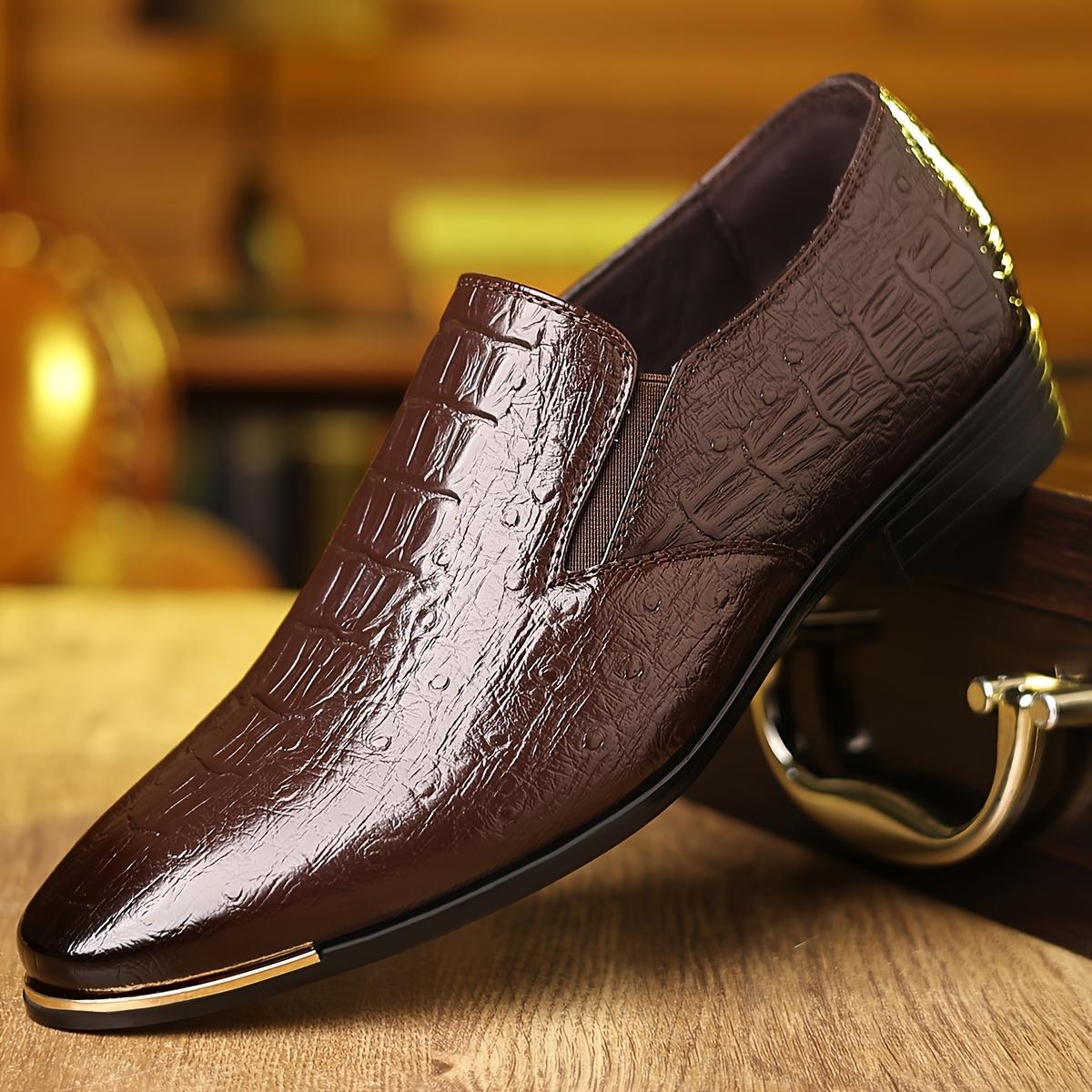 Men's Crocodile Pattern Pointed Toe Dress Shoes British Style Business Formal Footwear For Wedding Party