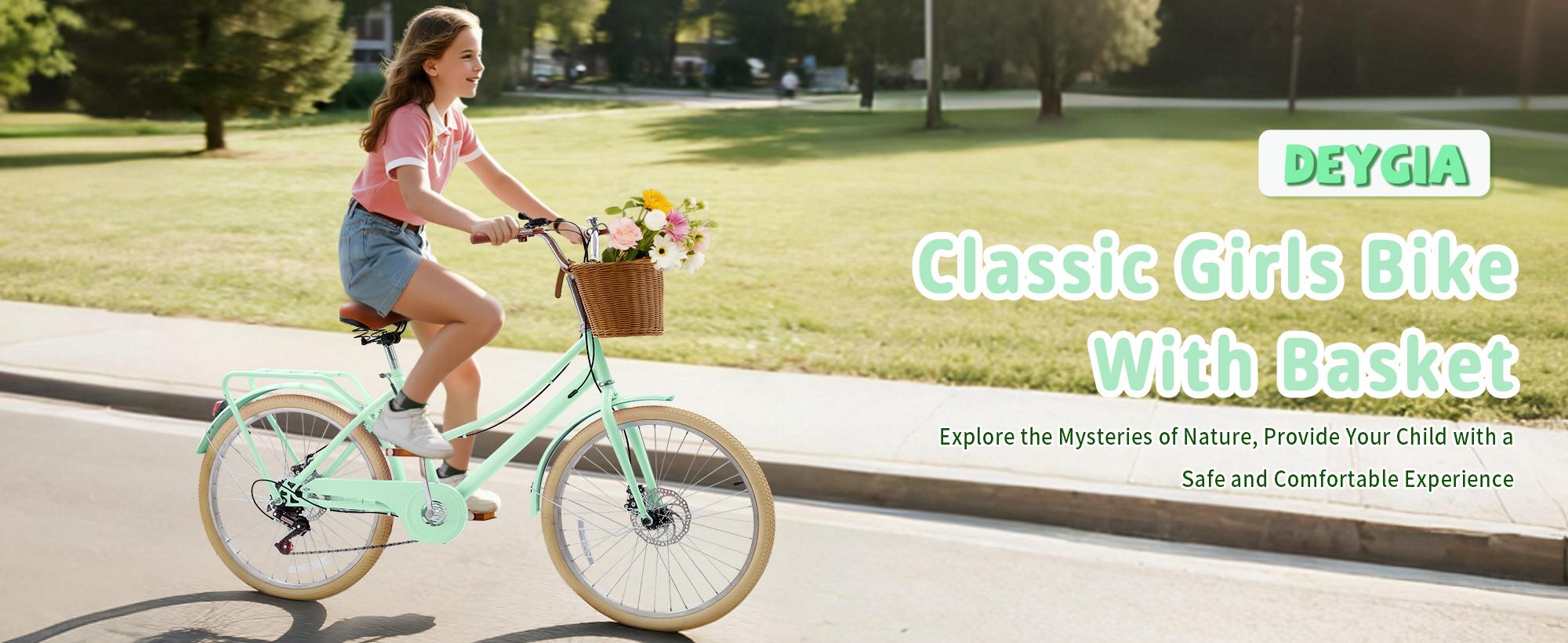 Kids Bike, Retro Cruiser Bike for Girls, 20 24 Inch 7-Speed Kids Bicycles for Ages 6-14 Girls Youth with Rattan Basket, Dual-Disc Brake Carbon Steel Frame Lightweight Bicycle, Multiple Colors Kids Bike, Retro Cruiser Bike for Girls, 20 24 Inch 7-Speed Kids Bicycles for Ages 6-14 Girls Youth with Rattan Basket, Dual-Disc Brake Carbon Steel Frame Lightweight Bicycle, Multiple Colors