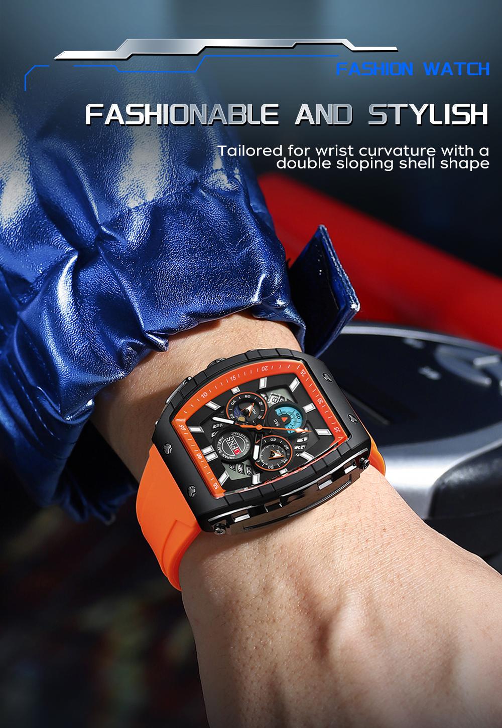 OFNS Quartz Watches for Men Luminous Analog Watch Waterproof Chronograph Calendar Silicone Strap Outdoor Sports Watch, Multifunctional Watch, for Party, Daily Decor & Gift with Box detail 16