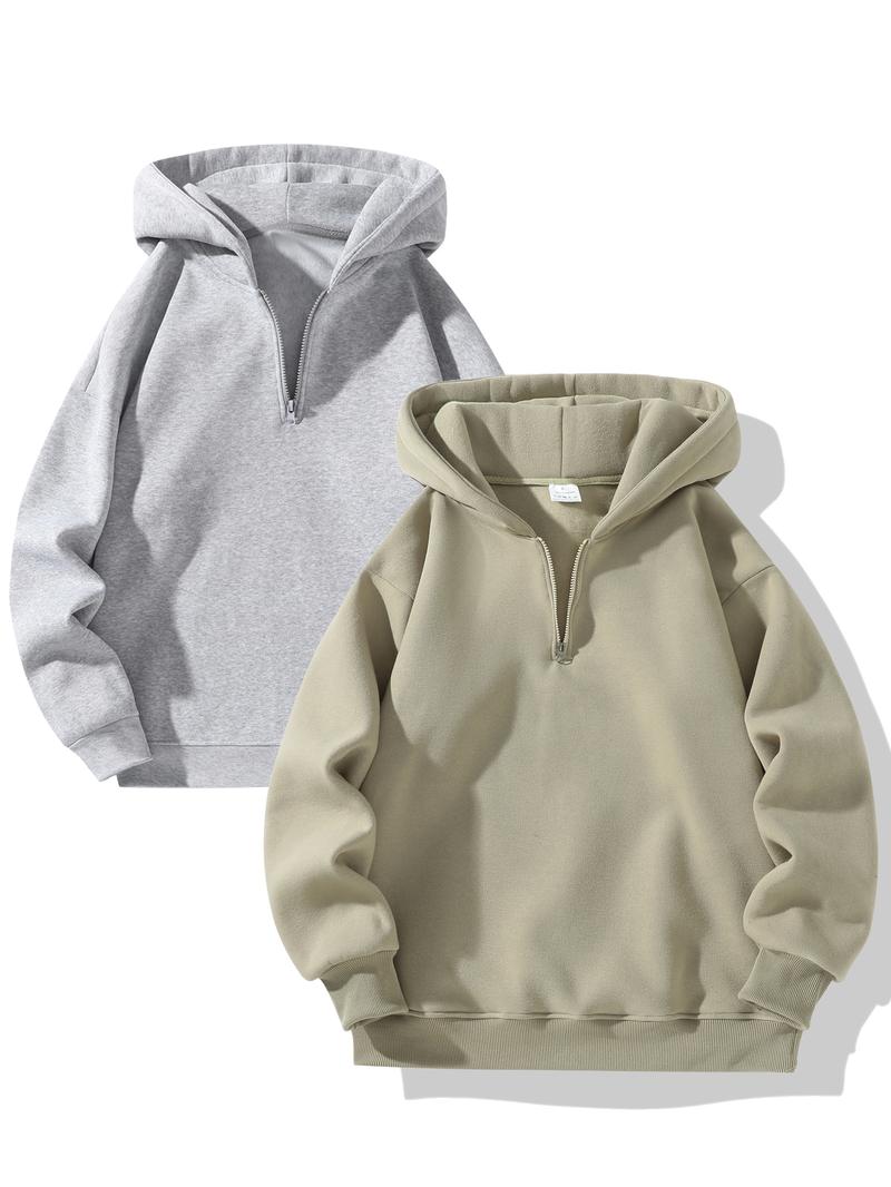 Men's Plain Half Zip Up Thermal Lined Longsleeves Hoodie, Hoodies for Men, Regular Fit Casual Cozy Fashion Warm Drop Shoulder Long Sleeve Hooded Sweatshirt for Fall & Winter, Mens Clothing, Hoodies for Men, Menswear, Cute Hoodies