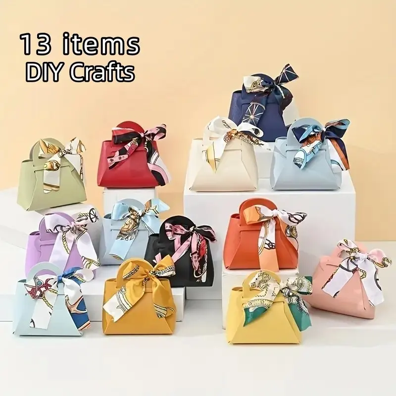 13-Piece European Style Wedding Gift Bags, Leather-Like Handbags with Bow, Perfect for Weddings, Graduations, Candy Packaging
