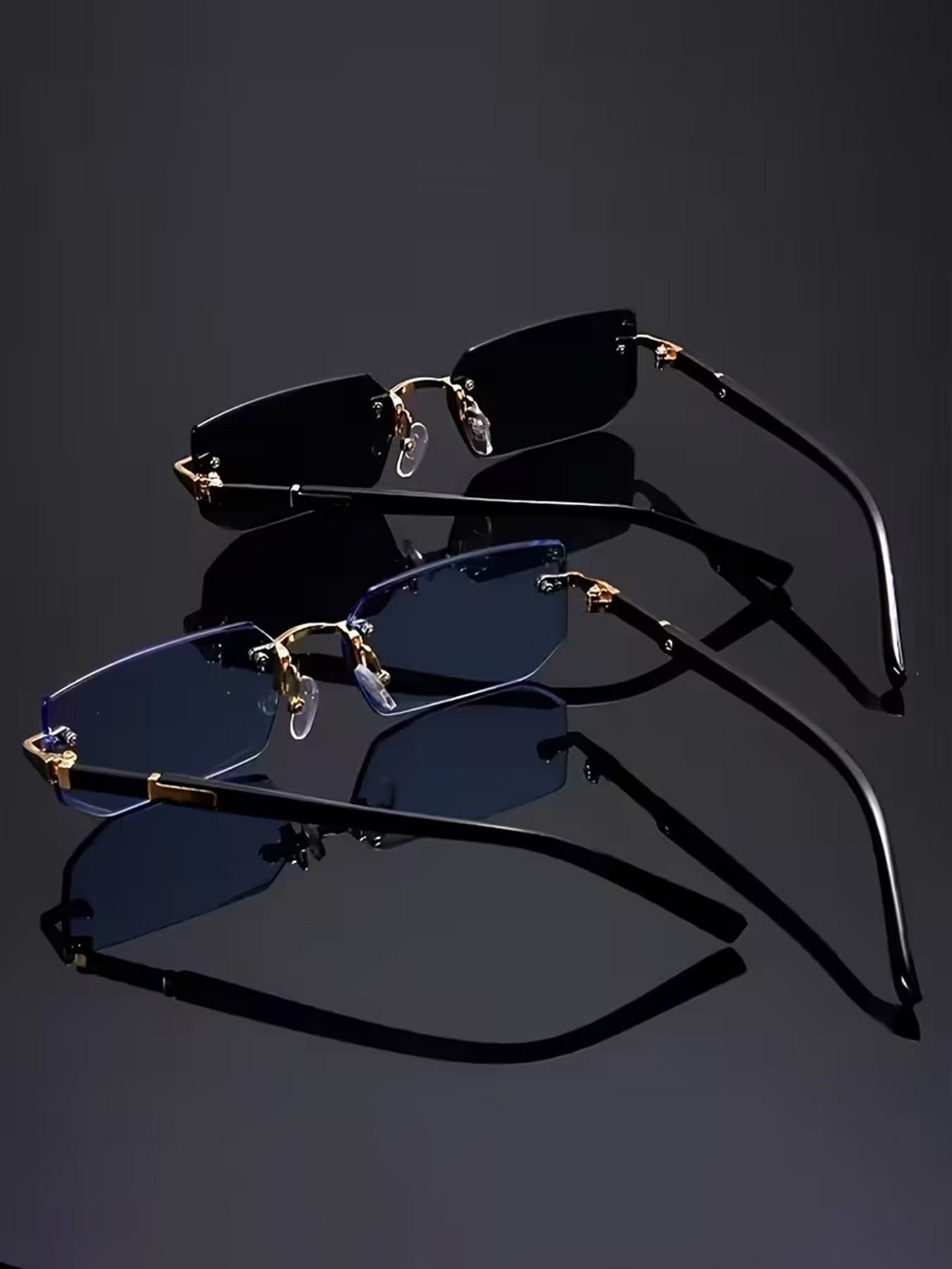 2 Pcs Fashionable Sunglasses, Yk2 Style Frameless Cut Edge Glasses, Unisex Summer Party Vacation, Includes Cleaning Cloth