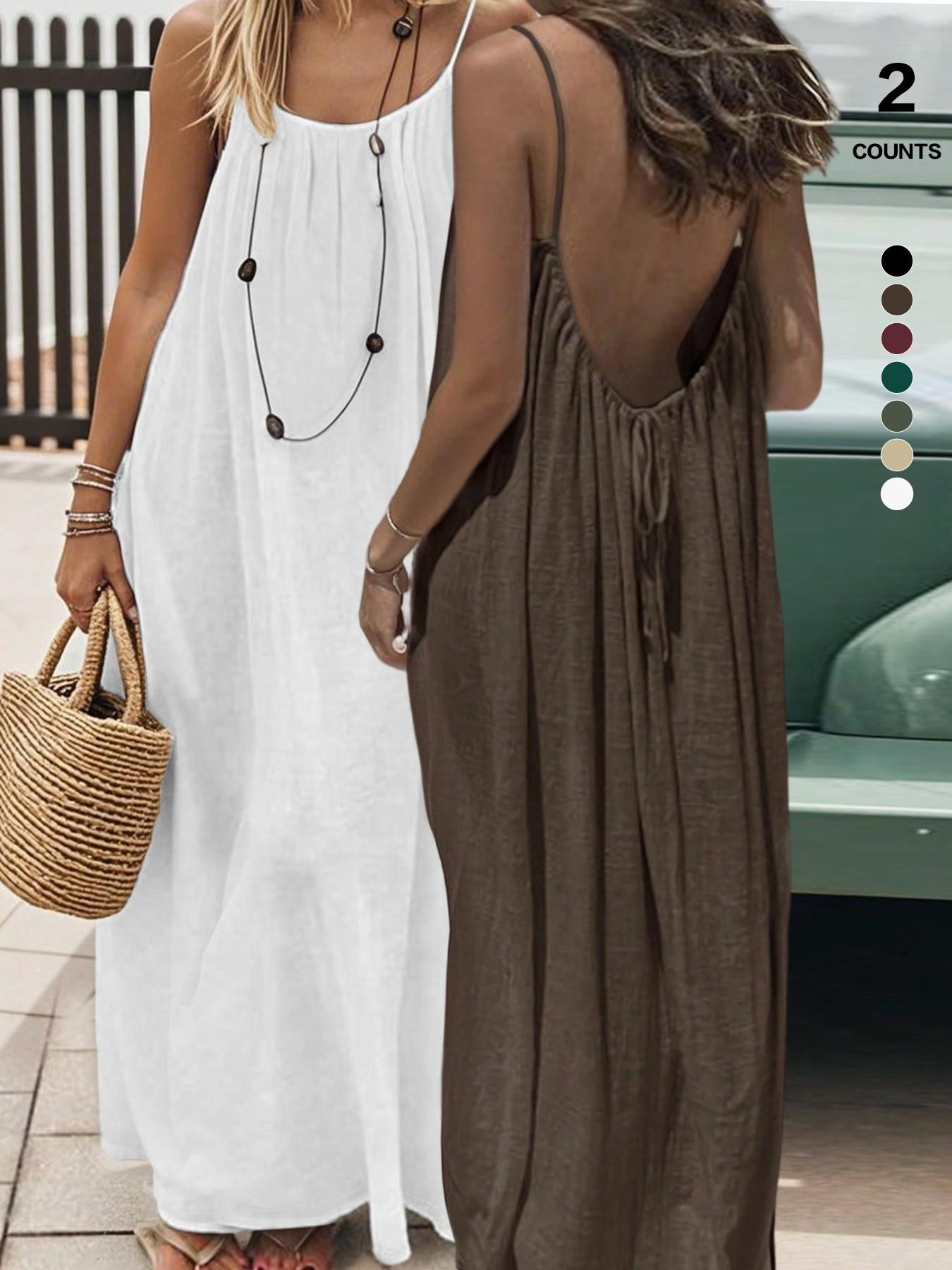 2026Women's Solid Color Cami Lounge Dress Elegant Sleeveless Long Dress for All Season ,Ladies Sleepwear for Indoor Wear