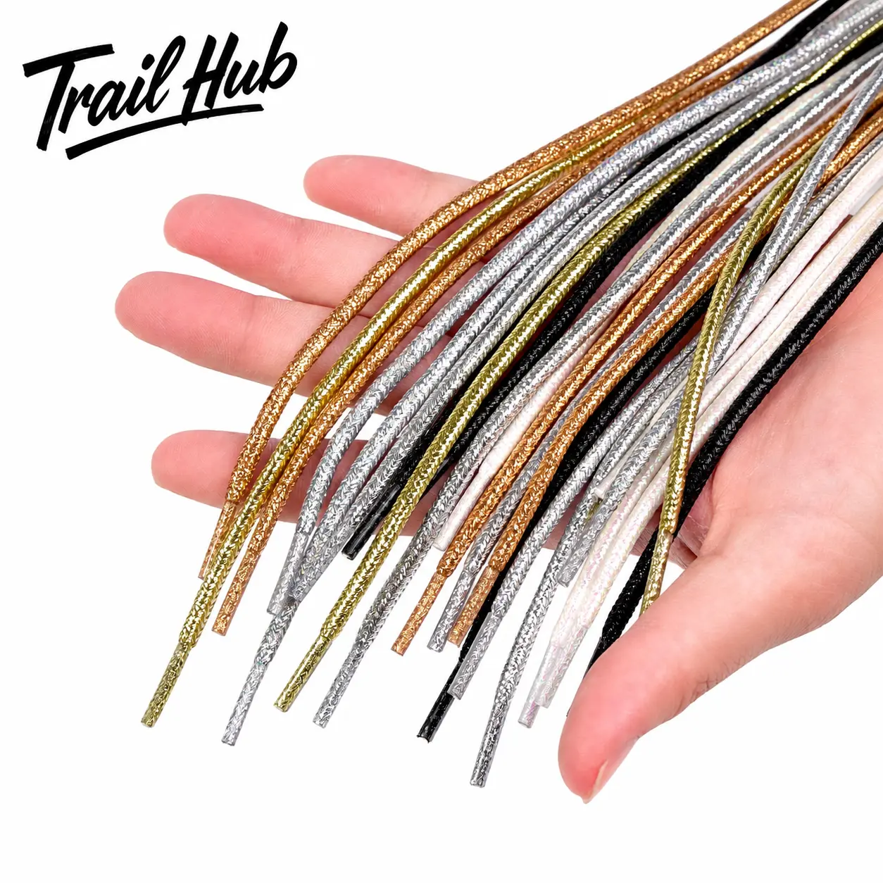 Premium Round Metallic-Thread Shoelaces in Gold and Silver Tone – Soft Silk-Blend Cord for Casual Sneakers, Minimalist White Footwear, Retro Running Shoes, and Lightweight Athletic Footwear – Durable, Tangle-Free, Universal Fit