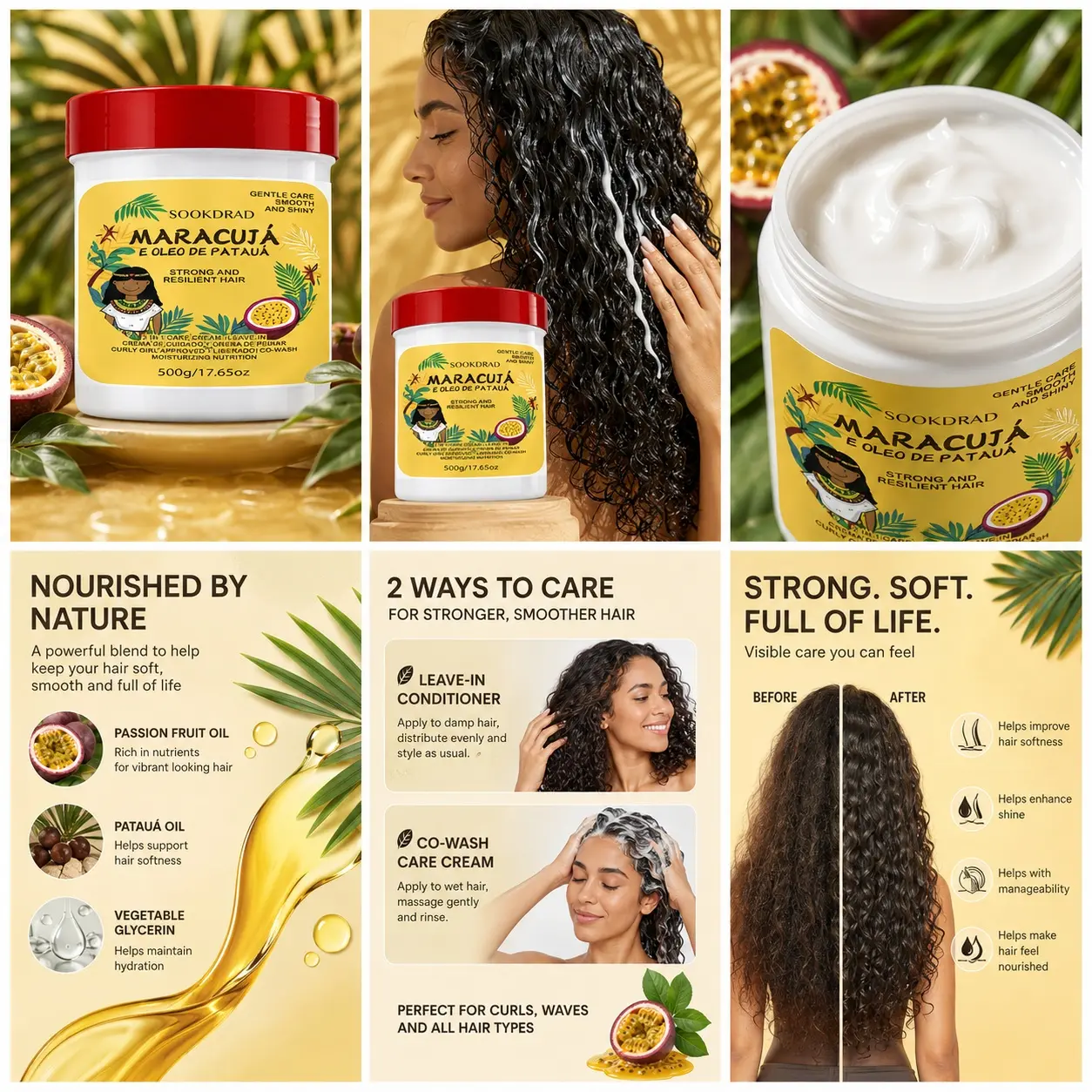 Maracuja Pataua Oil Hair Cream, Hair Care 2in1 Leave-In, Curly Girl Approved, Co-Wash Friendly, Moisturizing Nutrition, Strong Resilient Hair, Smooth Shiny Curls, Curly Hair Products