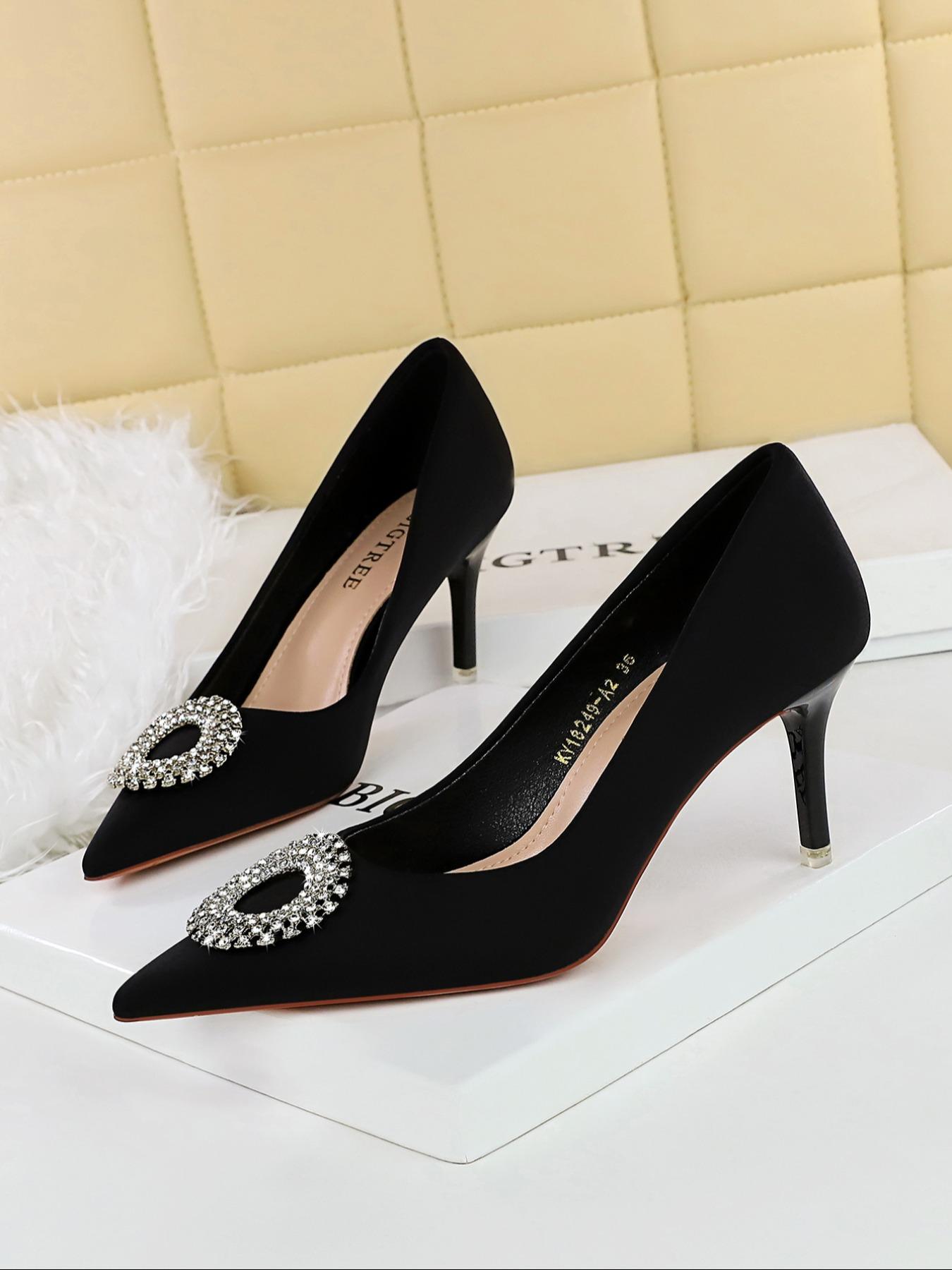 Women's Fashionable Rhinestone Decorated High Heel Shoes, Elegant Pointed Toe Slingback Shoes for Party, Daily Clothing Decor for Women & Girls, Classy, Elegant Heeled Shoes