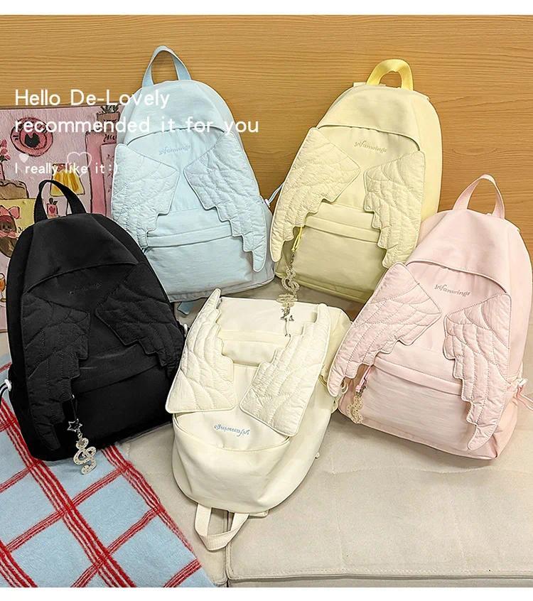 Angel's Wings Backpack for Girls Fashion School Bag for College Students Women Large Capacity Book Bag Lady mochila femininas