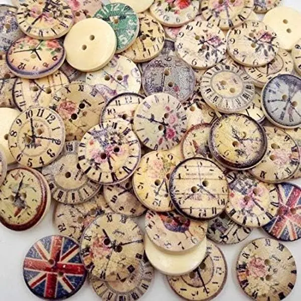 50 count 20MM 2-Hole   Style Popular  Craft Round Wooden Clock Buttons Sewing Accessories Decorative Buttons, for DIY Craft and Sewing Scrapbooking