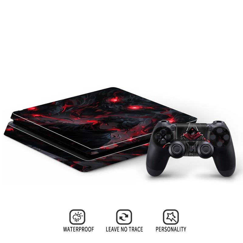 Hooded Wanderer Red Eyes Shadow Creature Dark Fantasy Art Vinyl Skin Cover for PS4 Slim Console and Wireless Controllers, Waterproof, Scratch-Proof & Long Lasting, Removable Without Residue Game Console Decor Sticker