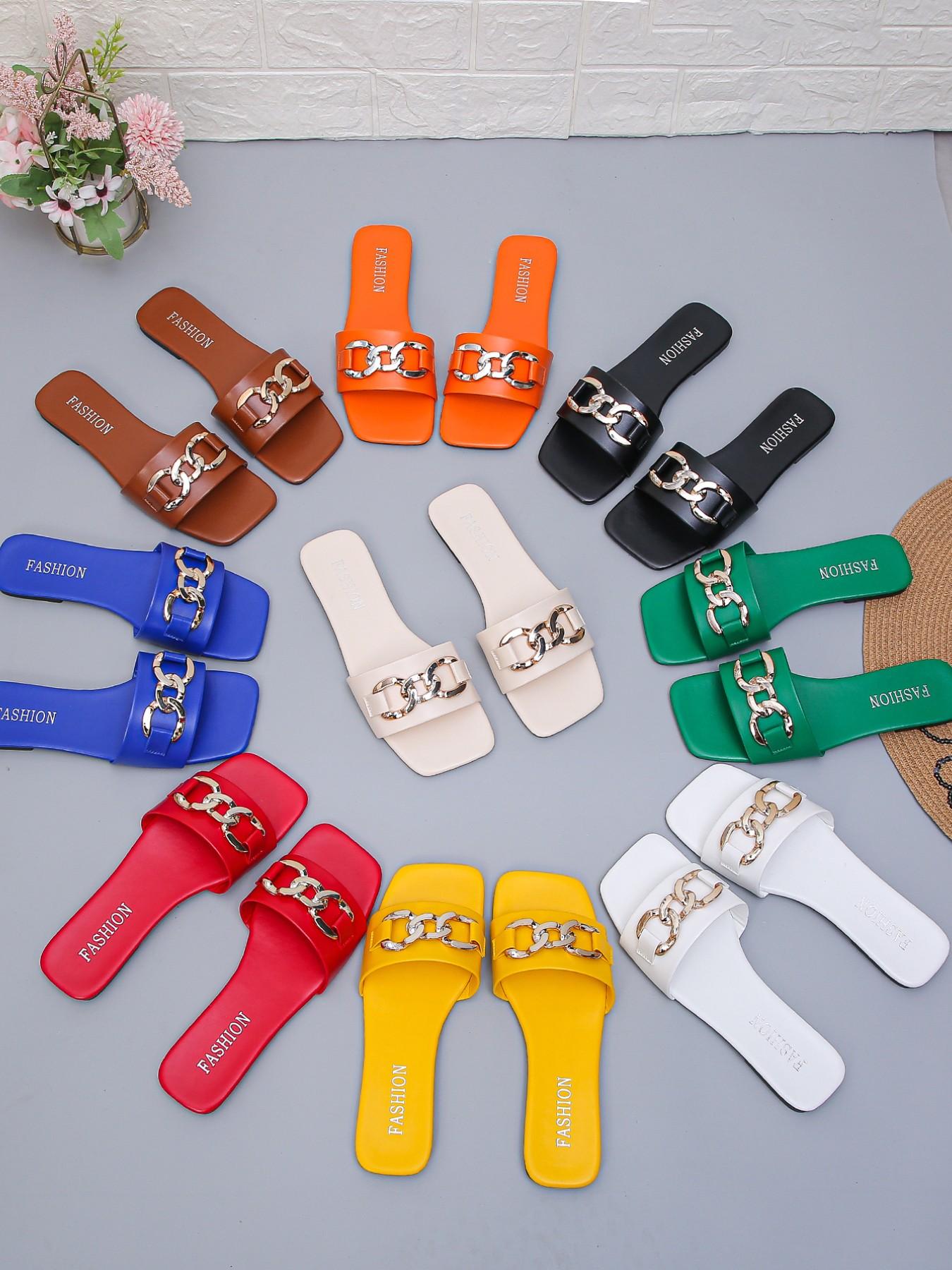 Women's Fashion Chain Strap Slippers, Open-Toe Casual Comfortable Flat Shoes, Ideal for Beach, Outdoor, Daily Wear, Walking Shoes