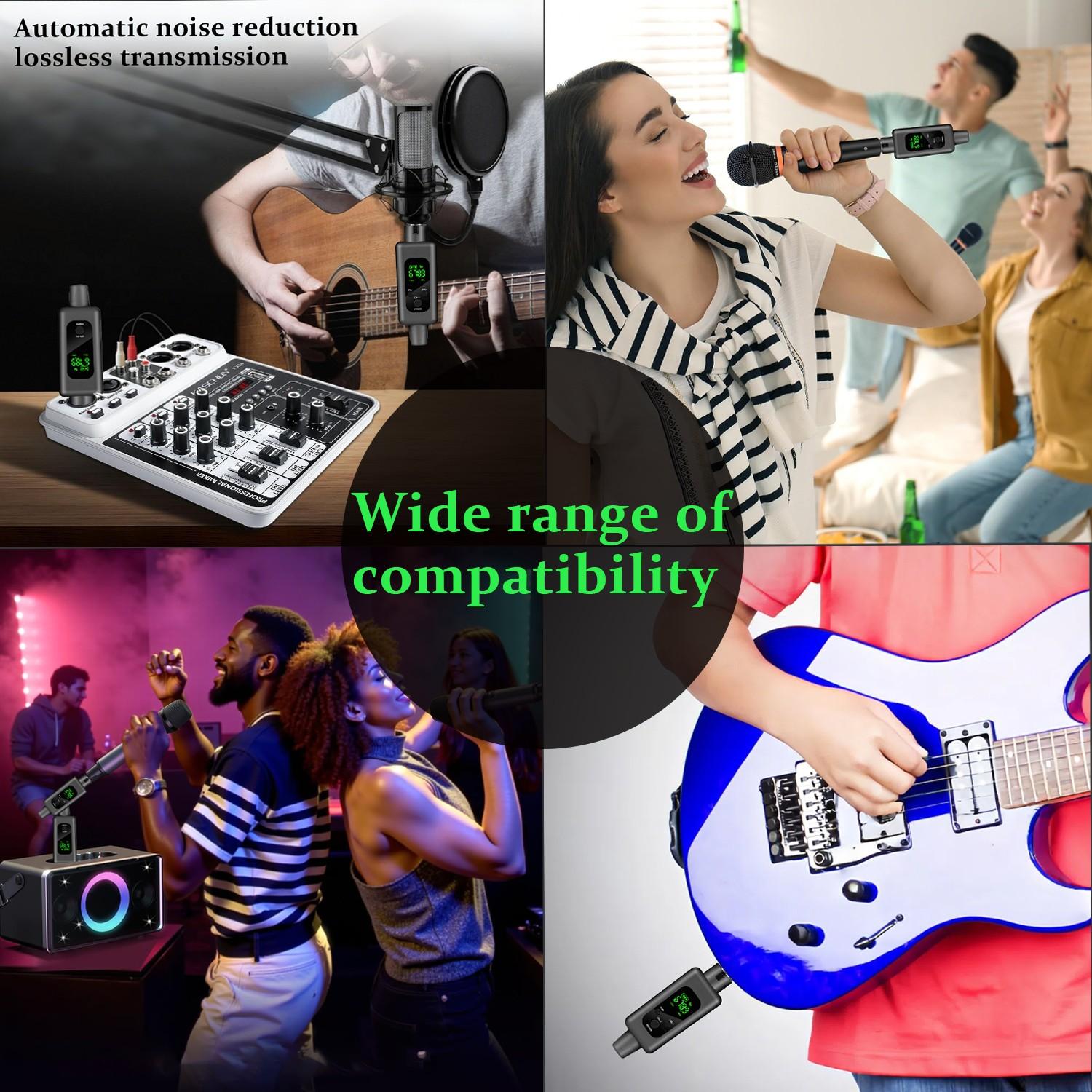 Wireless Microphone System, XLR Transmitter and Receiver, 164ft Range, 48v Phantom Power, Compatible with Dynamic/capacitor Mics, Guitar/bass, Audio Mixer, Pa System