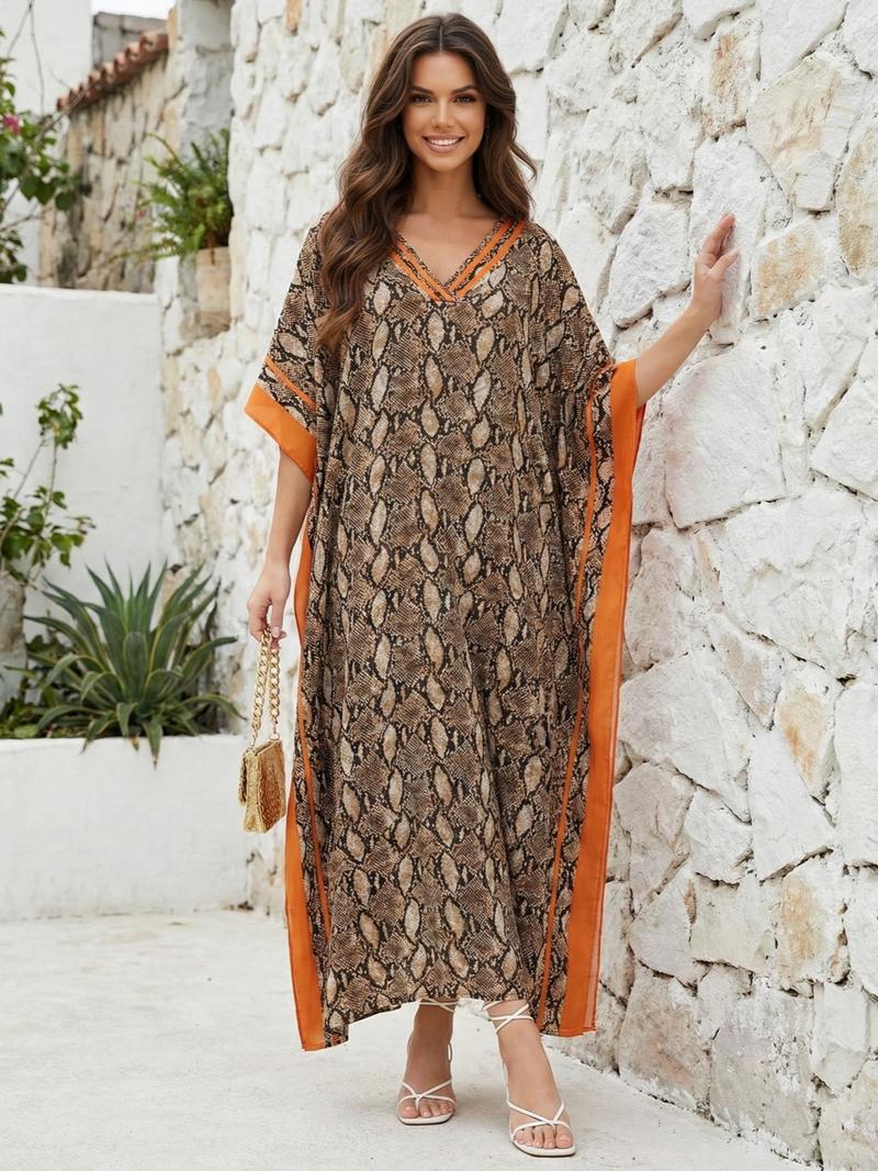 Leopard-Print Soft Kaftan for Woman, Boho Casual Kaftan, Casual Fashion Beach Long Dress, Bohemian Cover-Up for Vacations, Parties and Daily Wear