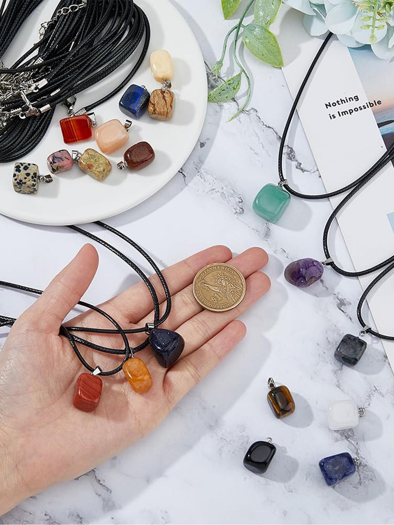 1 Piece Randomly Natural Stone Necklace in more than 20 Colors Black Faux Leather Necklace Cords, Size Small Big Available