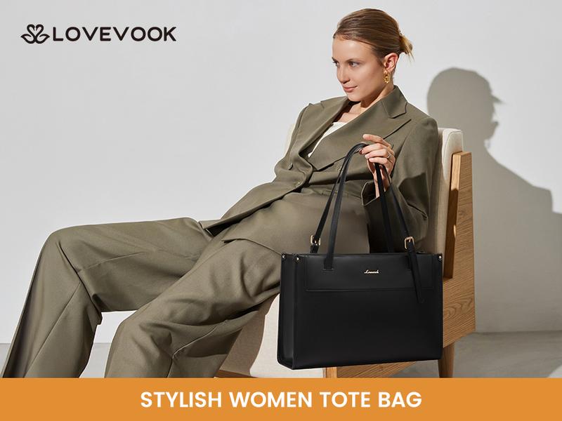 LOVEVOOK Fall Laptop Tote Bag for Women, 15.6 Inch Stylish Vegan Leather Work Tote Bag Purse, Large Capacity And Waterproof Computer Briefcase for Business Office Travel