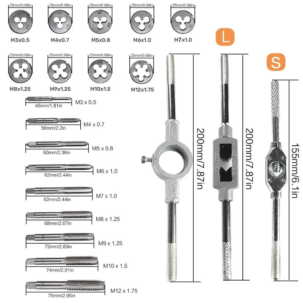 Heavy Duty Manual Tapping Tool Kit, Pipe Threader Kit, Thread Repair Set with Tap Wrench, for Metal & Wood, Industrial Thread Restoration, Automotive & Home Repair Thread Correction Kit, Universal for Pipes and Plates