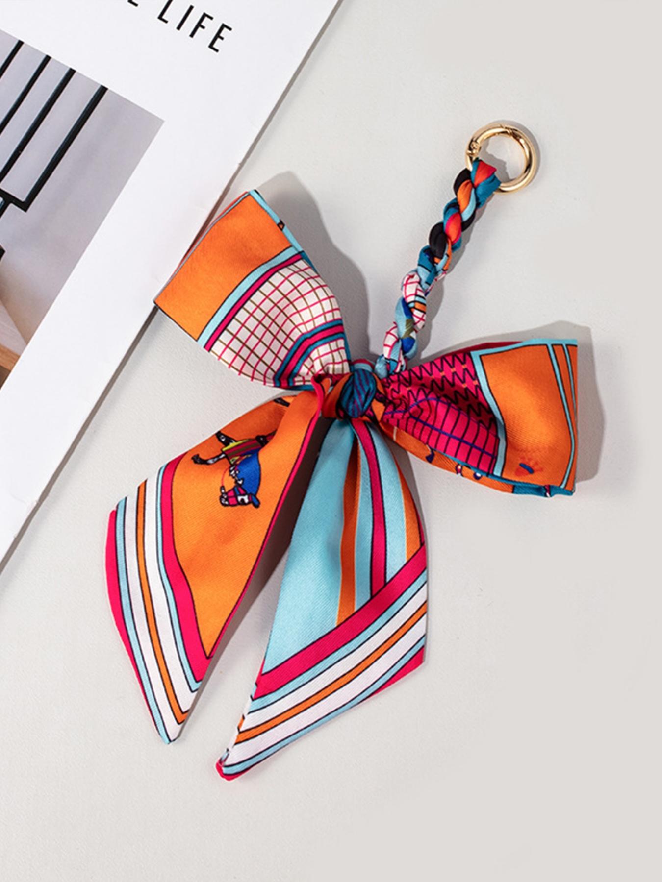 Elegant Braided Silk Scarf Bow Bag Charm, Luxury Handbag Pendant Accessory, Cute Aesthetic Bag Decor, Multi-use Keychain & Phone Charm, Perfect Birthday Christmas Mother's Day Gift for Women Girls, Trendy Bag Accessory for Tote Backpack Handbag