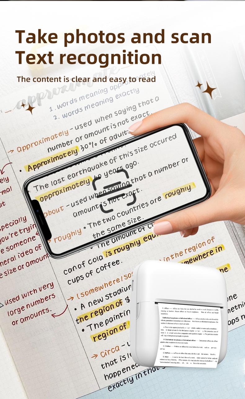 Mini Printer: Inkless Wireless Portable Cute Design, Supports Photo Text Web Bill Printing, Essential Daily Carry Instant Print Device, Thermal Label Printer