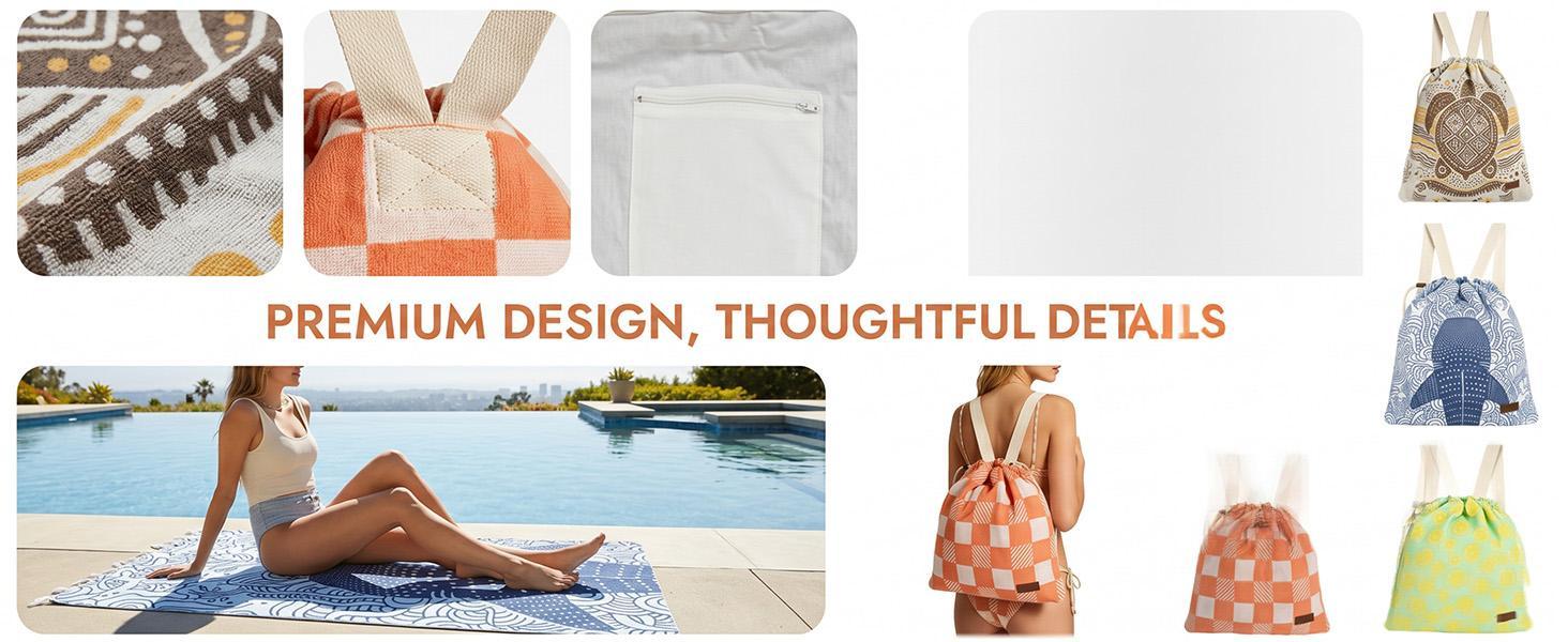 2026 New 2 in 1 Convertible Backpack Towel, Oversized Microfiber Beach Blanket with Inner Zip Pocket, Sand Free, Lightweight and Quick Dry for Beach and Travel