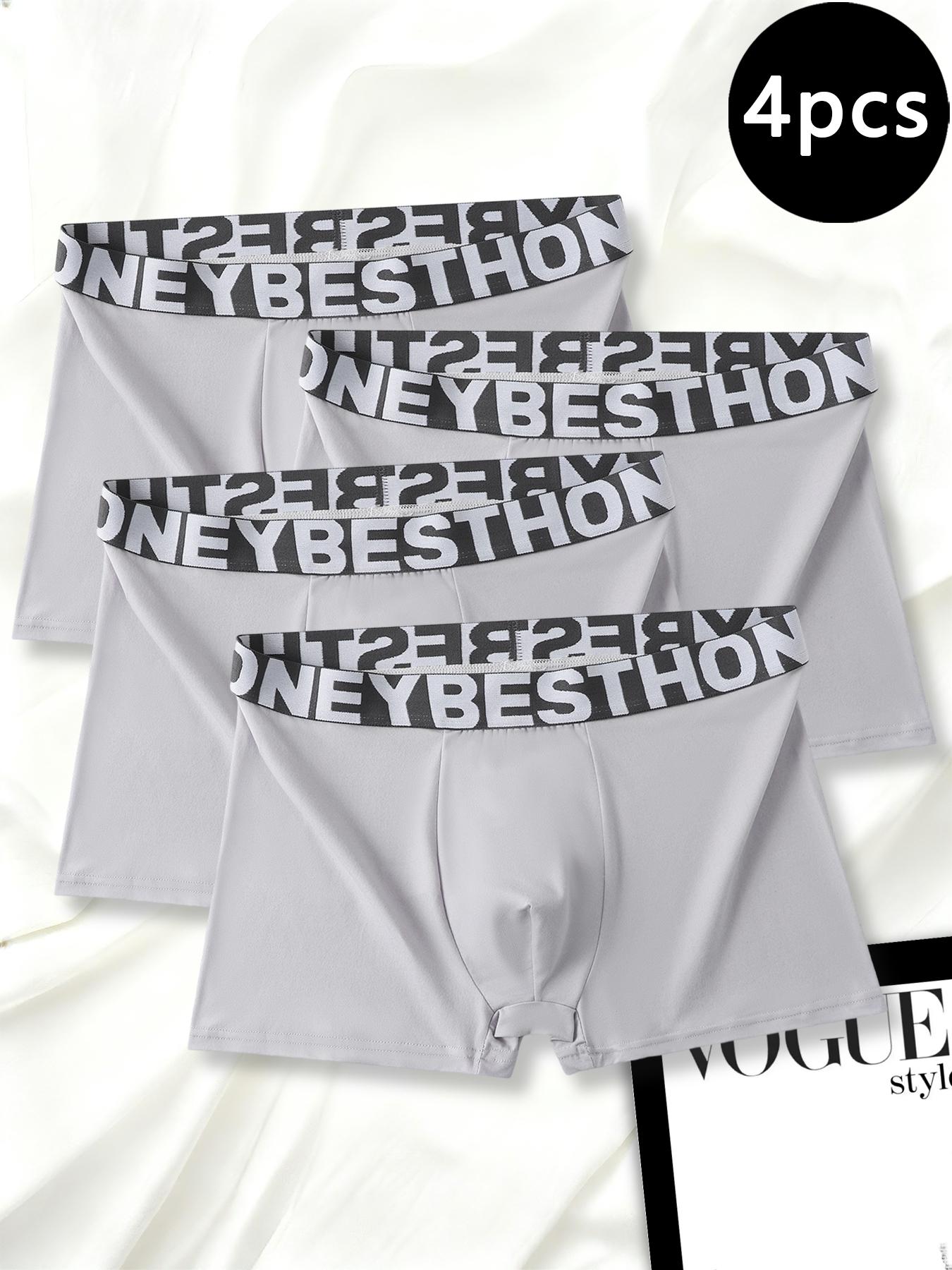 4Pcs Men's Summer Light Color Long Boxer Briefs, Cool Breathable Ice Silk Underwear