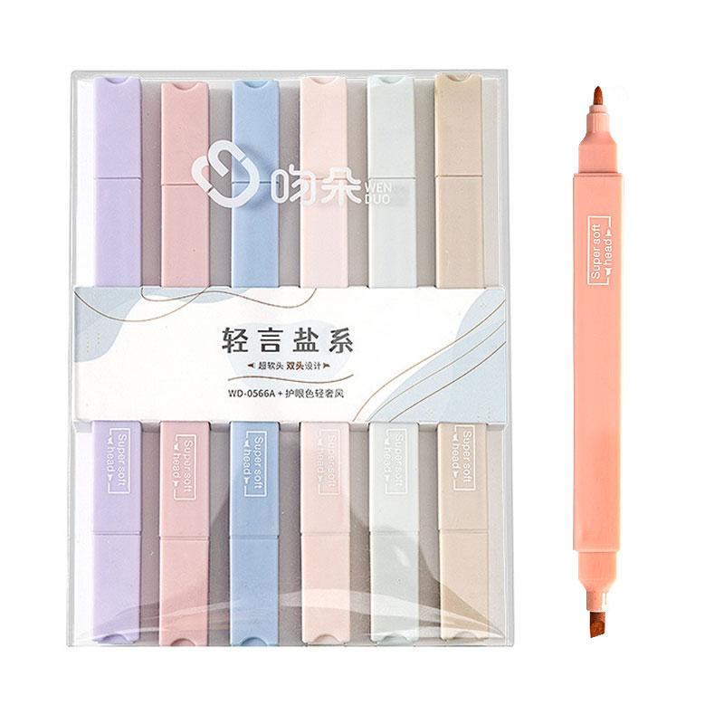 6-Pack Double-Sided Highlighters Cute School Supplies Pastel Marker Set for Students Study Notes