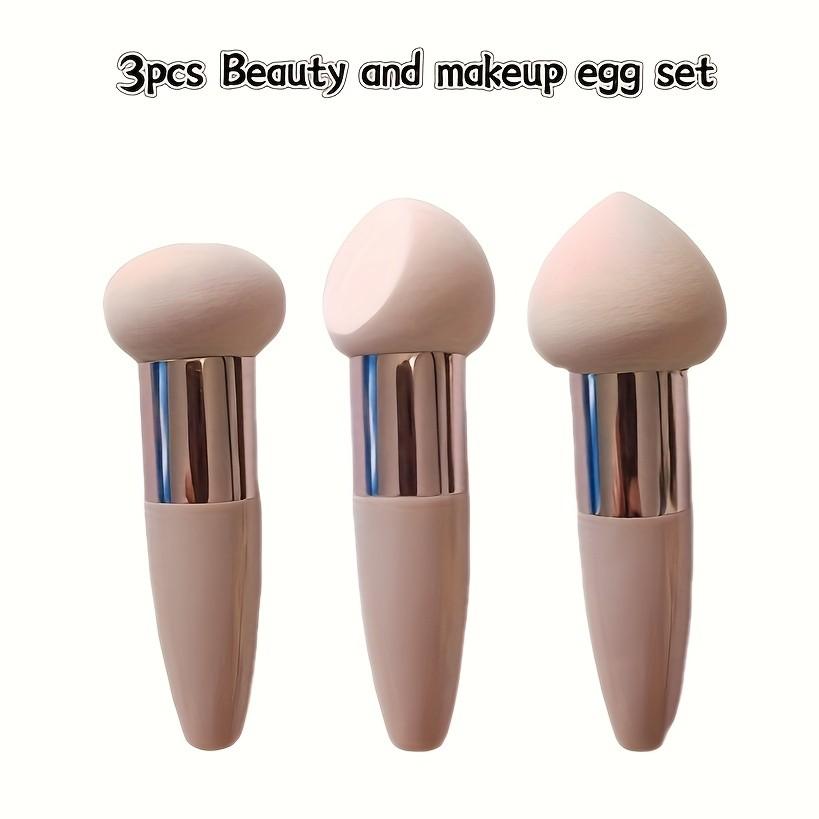 3-Pack Mushroom Head Heart-Shaped Makeup Sponges, Handle Design, Powder-Resistant, Dry & Wet Use, Beauty Tools for Foundation Application