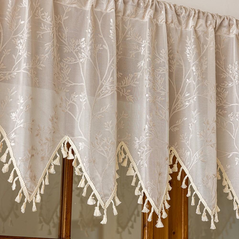1pc American Country Leaf Embroidered Triangle Fringe Half Curtain, Vintage Coffee Shop Curtain, Kitchen Window Decor, Retro Style