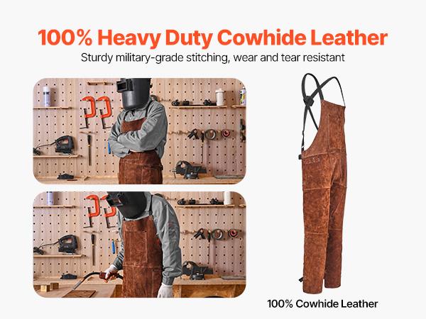 VEVOR M-Size Split Leg Adjustable Plain Cowhide Welding Apron, Heavy Duty Flame-Resistant Full Cover Safety Apron for Men, Heat-Resistant with Cross Straps, 2 Leather Hanging Loops, 3 Tool Pockets (Woodworking, Blacksmithing), Split Legs, Sleeveless