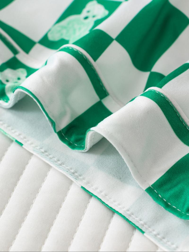 Women's Checkerboard Print Lapel Neck Pajama, Casual Comfy Short Sleeve Button Front Chest Pocket Design Top & Elastic Waist Shorts PJ Set, Ladies Summer Sleepwear Loungewear