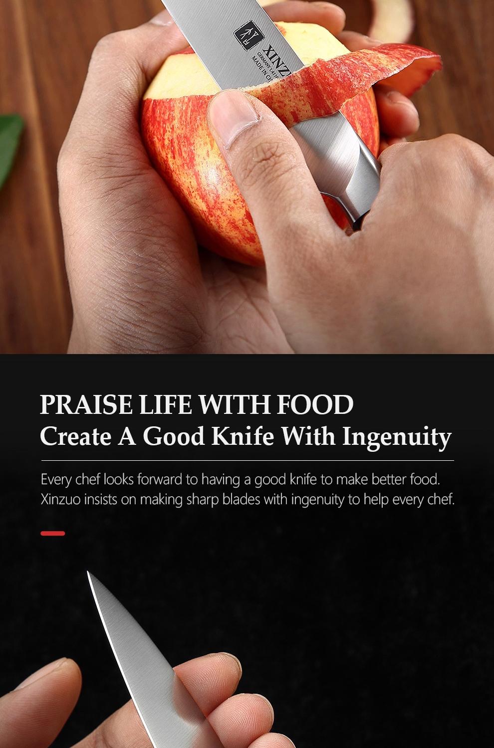 XINZUO Utility Knife. 5-inch compact design. Crafted with German 1.4116 steel, paired with red sandalwood handle. 6.0- 8.0 N cutting force. Comes in a beautiful gift box——Zhi Series