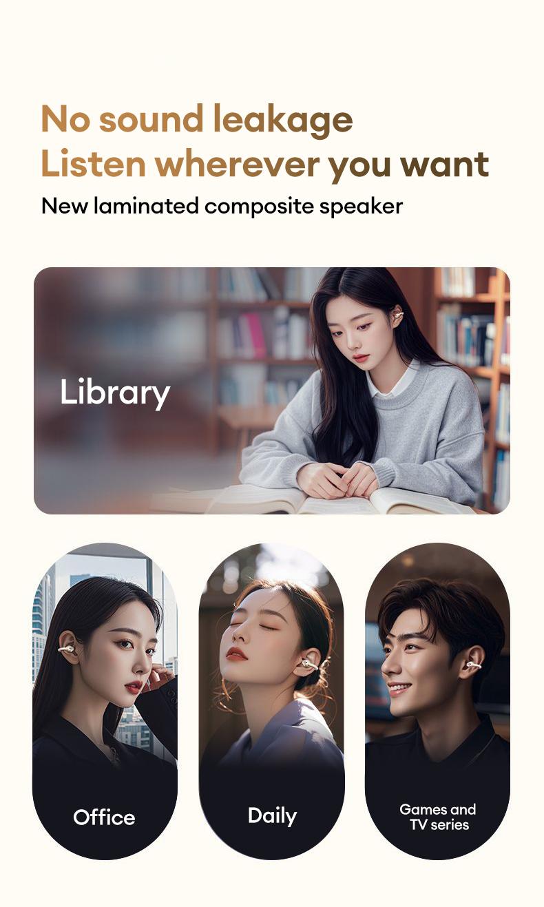 Earclip C7 Clip-on Design Wireless Earphones, Upgraded Panoramic Sound Headset, Comfortable Wearing  Sports Earbuds for Work, Fitness