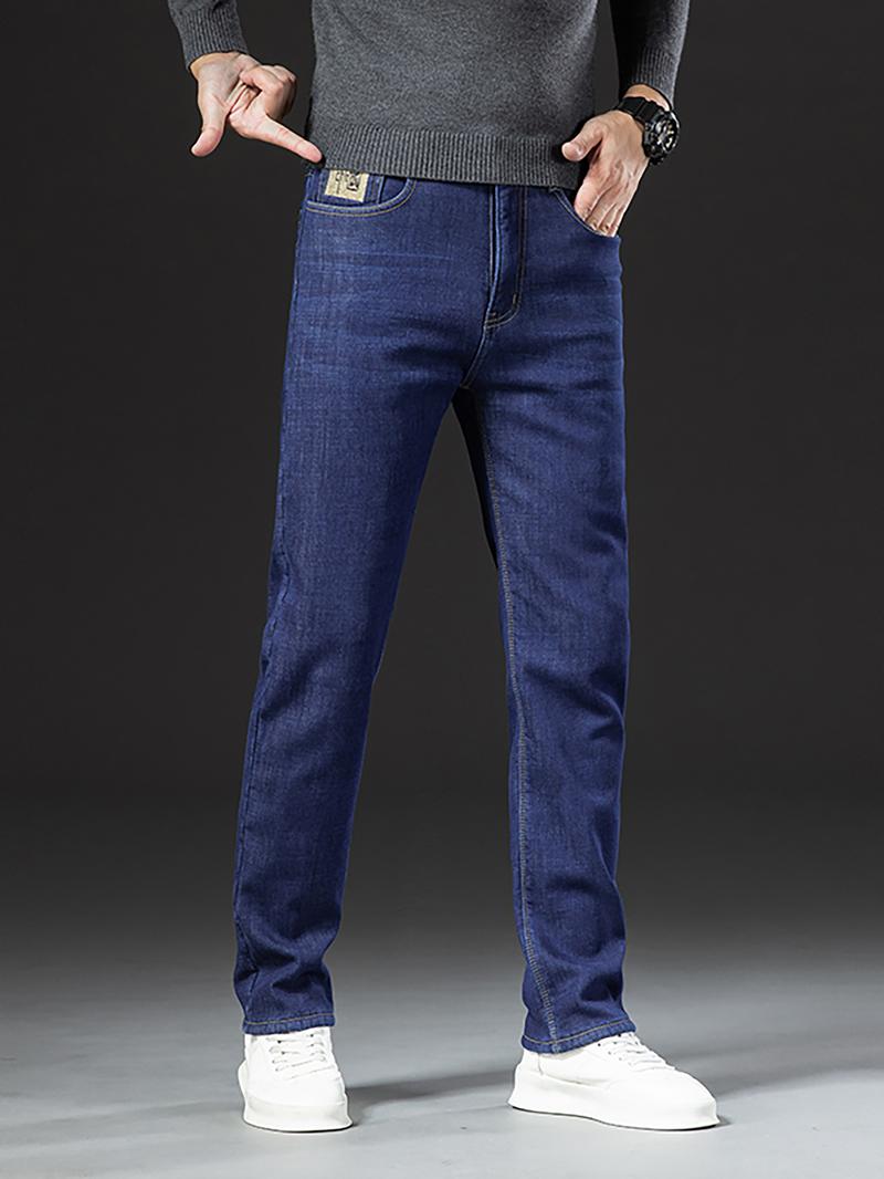 Men's Fleece-Lined Denim Jeans, Winter Casual Friday Loose Straight-Leg Warm Pants, Thickened Thermal Comfortable Men's Clothing