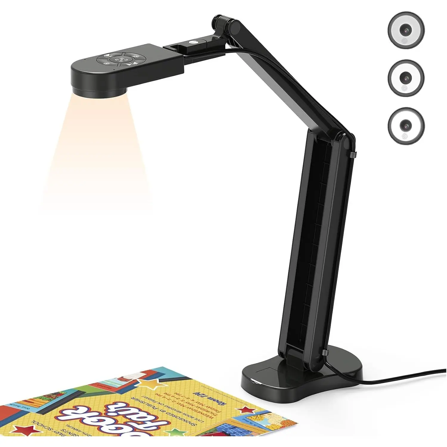 8MP Document Camera and 4K Webcam with Dual Microphones, A3 Visualizer, 3-Level LED Lights, Image Invert, Foldable, for Live Demo and Distance Learning, Windows macOS Chrome OS